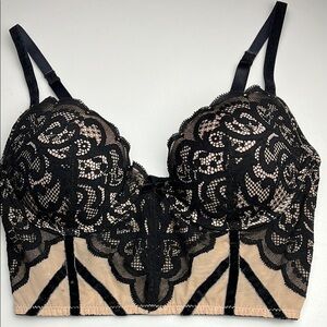 Saki Silver Black and Tan Lace Bustier Bra Sz 34C